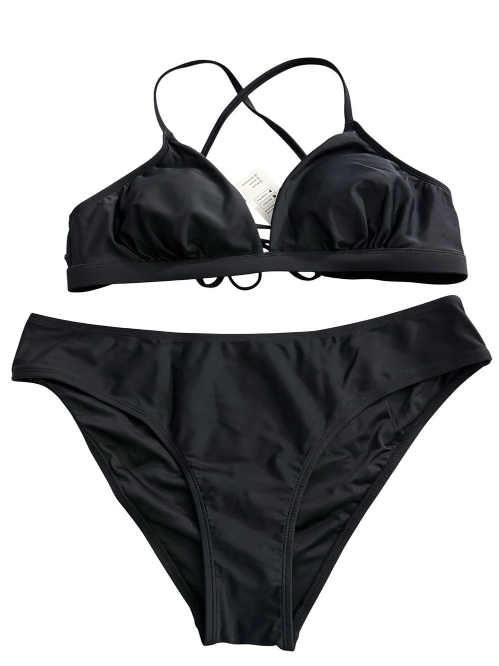 CUPSHE Women's Large Black Triangle Bikini Set V Neck Swimsuit Crossback NWT